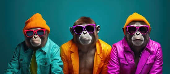 Cute stylist Monkey ape fashion model wear a glasses. AI generated image - obrazy, fototapety, plakaty