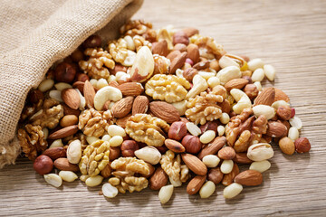 mixed nuts on a wooden table