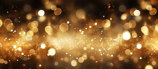 Abstract Golden shining glitter particles on blur bokeh background.