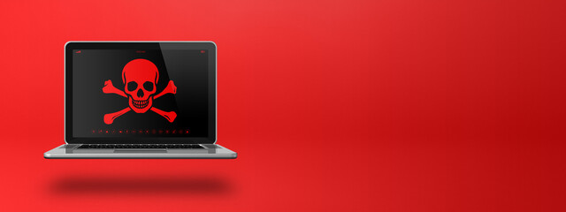 Fototapeta premium Laptop with a pirate symbol on screen. Hacking concept
