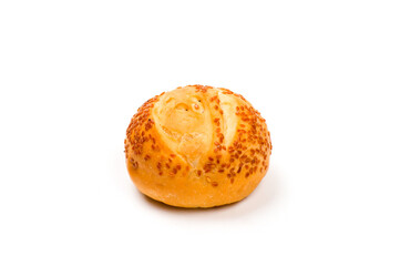 Close-up image of kaiser roll bread isolated on white background