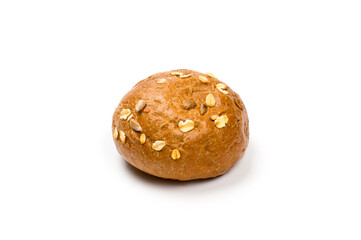 Close-up image of kaiser roll bread isolated on white background
