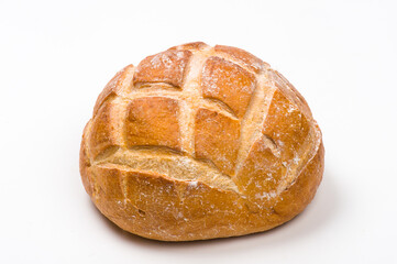 Close-up image of freshly baked whole wheat sourdough bread  isolated on white background