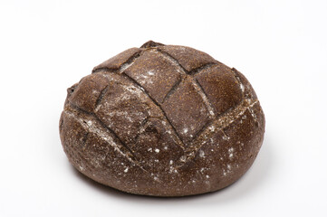 Close-up image of freshly baked rye bread isolated on white background