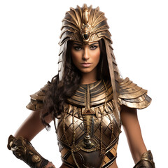 Obraz premium front view mid shot of a female Egyptian Charioteer isolated on a white transparent background 