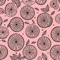 Lemon Background. Tropical fruit. Sketch. Doodle. Perfect for summer design.
