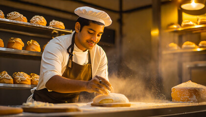 Baker crafting delicious pastries in kitchen apron