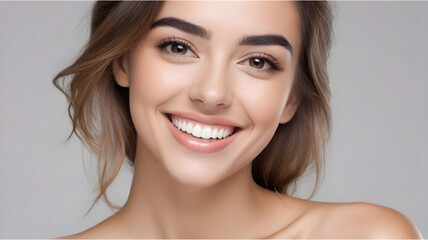 Closeup photo portrait of a beautiful young spanish latina model woman smiling with clean teeth. used for a dental ad