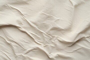 Gathered textile of woven linen, softly draped texture in neutral beige linen fabric, pleated aesthetic background, template, space for replication.