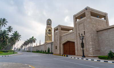 Fototapeta na wymiar Gate to the Sultan Qaboos bin Said's Al-Husn Palace in Salalah, Dhofar Province, Oman.