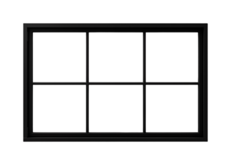 Large, rectangular, black window. Window with black frame. Isolated on a transparent background.