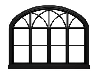 Large, wide semicircular arched black window. Isolated on a transparent background.