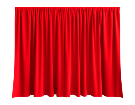 Long, wide, red curtains with folds. Isolated on a transparent background.
