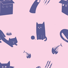 Cute cats are sitting inside a box with silk and fish bones