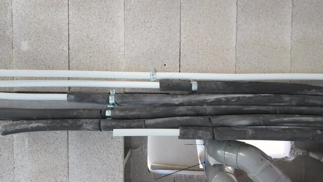 insulated ductsn in walls and Concrete Structure in a house construction site.