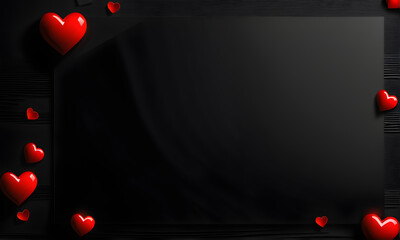 An empty template decorated with hearts against a black background. Generative AI