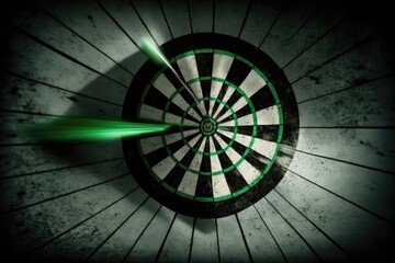 Dartboard on a grunge background with an arrow in the center