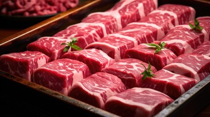 fresh beef on trays