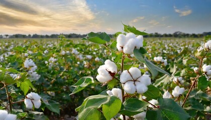 A blossoming organic white natural cotton plant in a sustainable field Scientific name Gossypium - Powered by Adobe