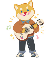 Musician Shiba Inu playing guitar
