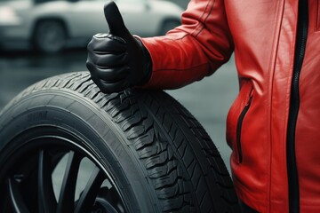 Obraz premium mechanic changing car wheel