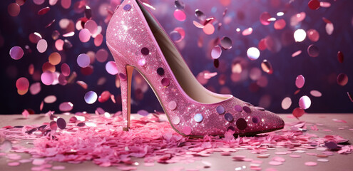 pink heels, shoes - obrazy, fototapety, plakaty