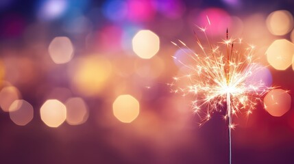 Single sparkler light with bokeh colorful background