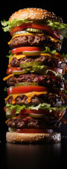 Fototapeta na wymiar very long burger in black background