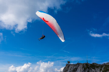 Tandem jump in the Swiss mountains.