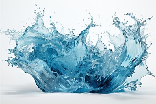 Blue sea wave with white foam isolated on white background