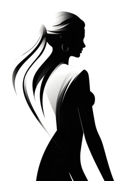 Minimalistic female silhouette in black and white 