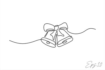 continuous line vector illustration design of bells with christmas ribbon