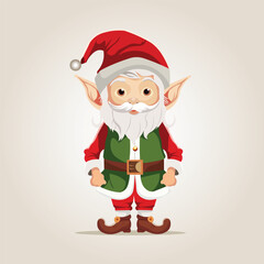 Cute Christmas elf isolated on white background. Hand drawn Santa's helper. 