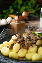 Gnocchi with mushroom sauce.