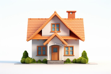 Minimalist 3D rendering of a contemporary house  isolated on a white background. Ai generated