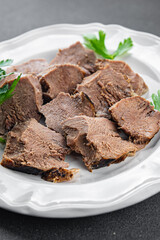 meat tongue food cooked eating cooking meal food snack on the table copy space food background rustic top view