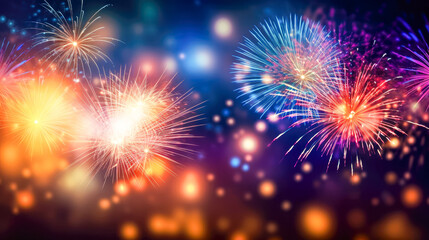 Fototapeta premium Colorful firework background for celebration happy new year and merry christmas