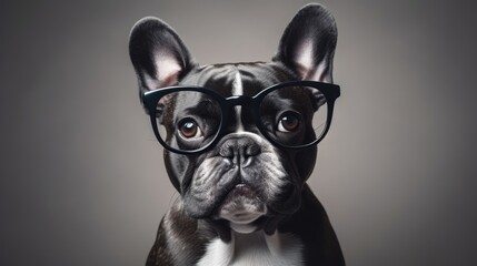 portrait of french  bulldog dog in stylish glasses, isolated on clean background