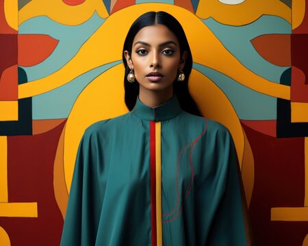 High Fashion in Bold Colors: Ndebele Art-Inspired Photoshoot generative ai