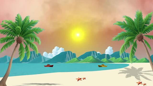 2d Cartoon Animation Of Summer Background. Summer Beach  Background, Summer Beach motion Animation Background