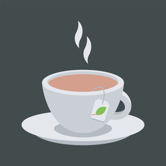 Tea cup icon, with a tea bag. Cartoon flat graphic design. Isolated element. Vector