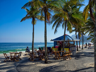 Ipanema beach and Arpoador beach with  in Rio de Janeiro, Brazil. Ipanema beach is the most famous beach of Rio de Janeiro, Brazil. Cityscape of Rio de Janeiro.