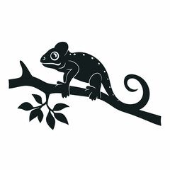 Black Chameleon silhouette isolated on white background, vector 