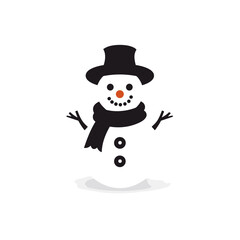 Snowman with hat and scarf isolated on white background, vector 