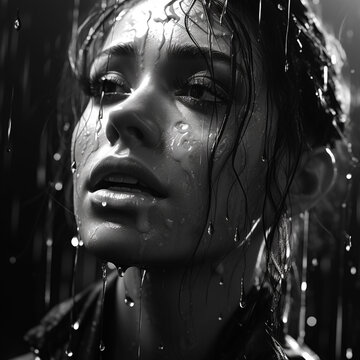 a woman crying while being looked at by the raindrops