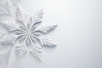 Elegant snowflake in 3d style on light cold winter banner with copy space for text. Happy holidays concept