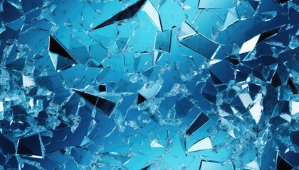 shattered glass  transparent blue  color  - obrazy, fototapety, plakaty
