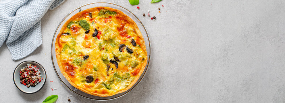 Quiche with Vegetables, Homemade Open Pie, Savory Tart
