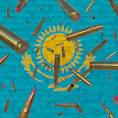 Falling Bullets in front of Kazakhstan flag