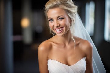 Naklejka premium Portrait of a beautiful bride in a white wedding dress.